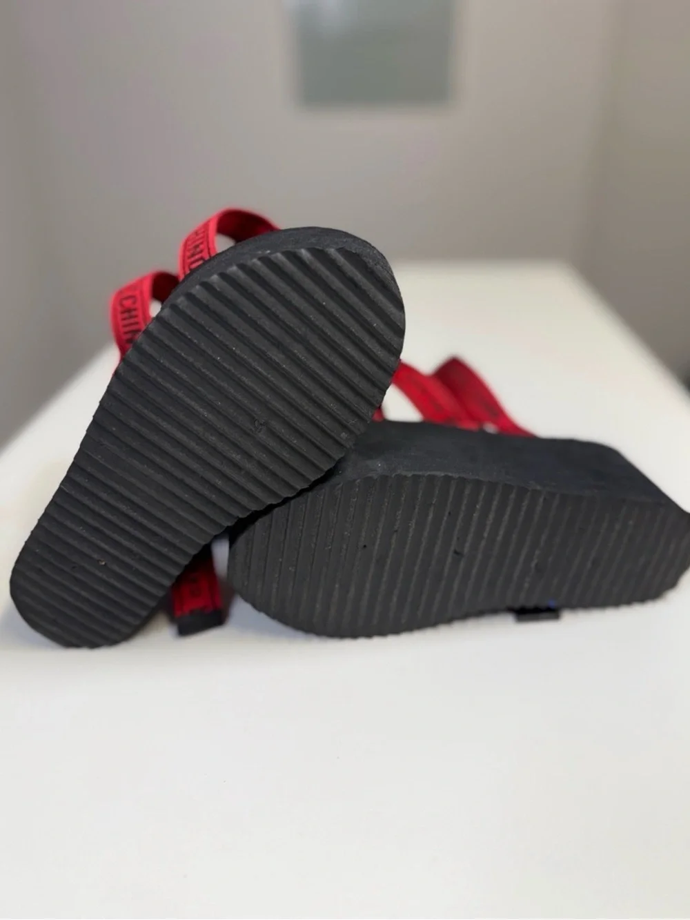 MOSCHINO| Authentic Black Sandals with Red Straps